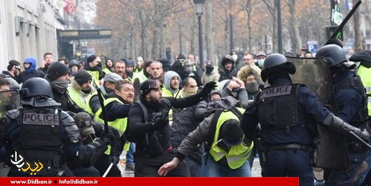 پلیس فرانسه با باتوم و گاز اشک‌آور جلیقه‌زردها را متفرق کرد